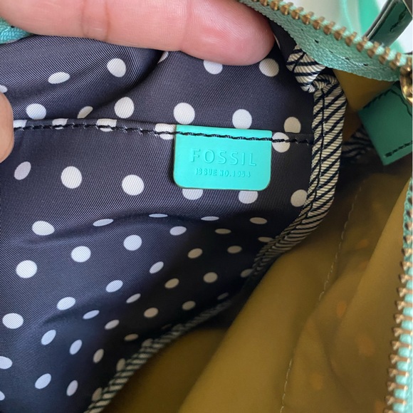 FOSSIL Black With Teal Trim And White Polka Dot Crossbody Bag - Picture 9 of 16